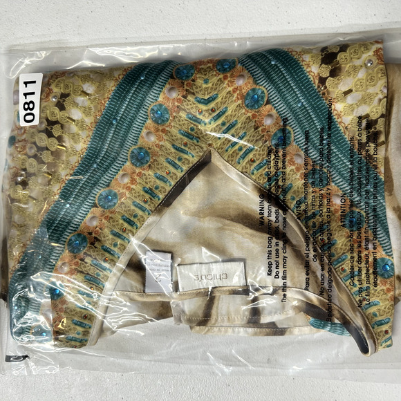 Chico's Shirt Womens Size 2 Large Rhinestone Embellished Vintage Blouse Tropic - Picture 8 of 8